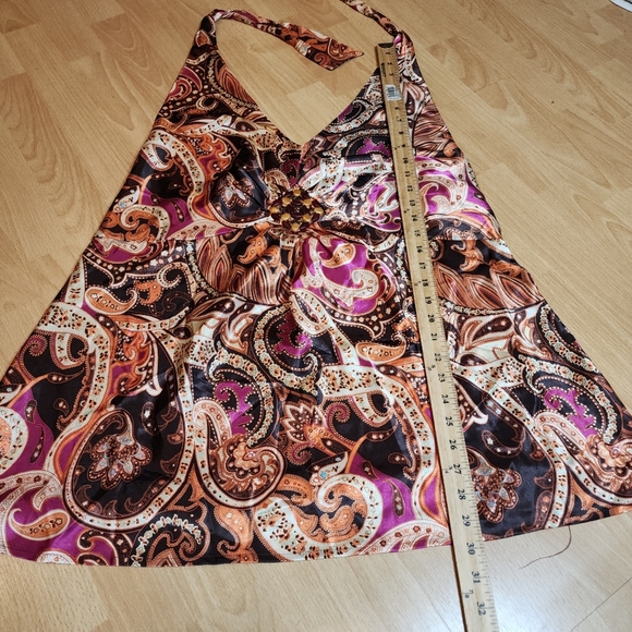 NWT Lane Bryant Satin Embellishments Paisley Halter Babydoll Top Size 22 2X/3X - Picture 7 of 16